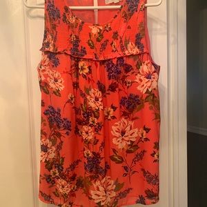 3/$21 LOFT Coral lined Tank Floral designs - Med